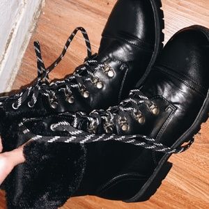 Forever 21 Faux Fur-Trim Combat Boots